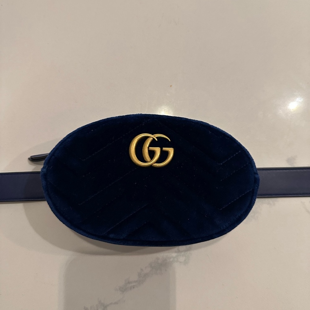 Gucci Velvet GG Marmont Belt Bag in Blue